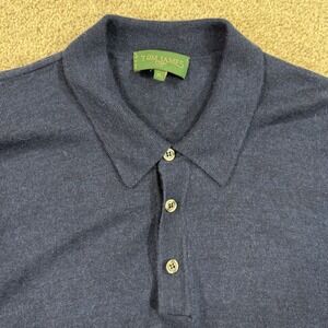 Tom James Wool Knit Polo Sweater XL‎ Solid Navy Blue Made In Italy Woolmark